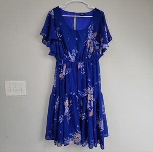 Torrid Blue Women's Size L (0) Dress Floral Flowy Tiered Feminine Wedding